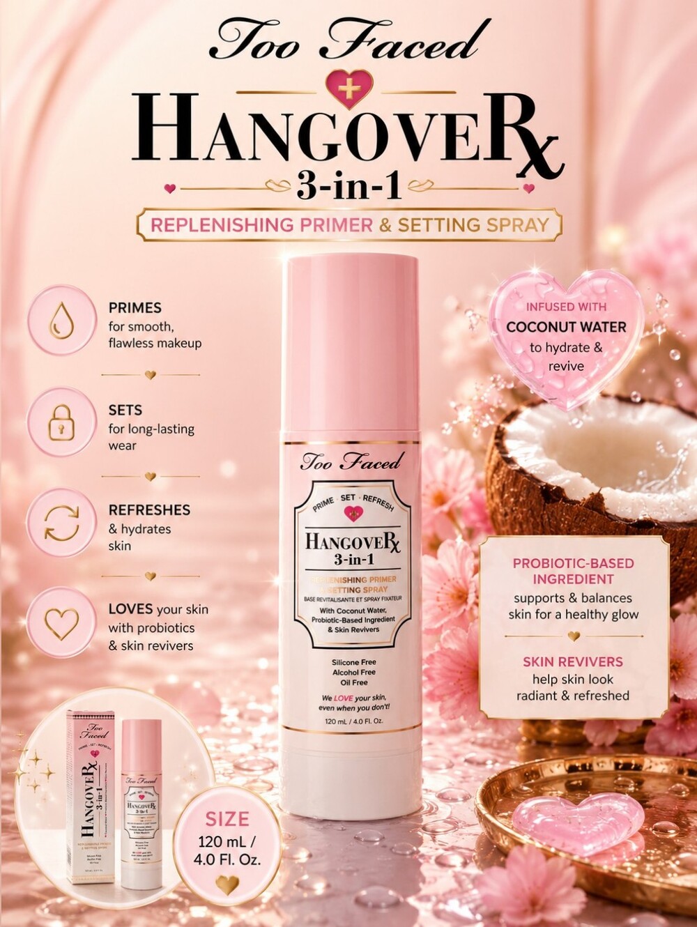 Too Faced Hangover 3-in-1 Replenishing Primer & Setting Spray 120 mL